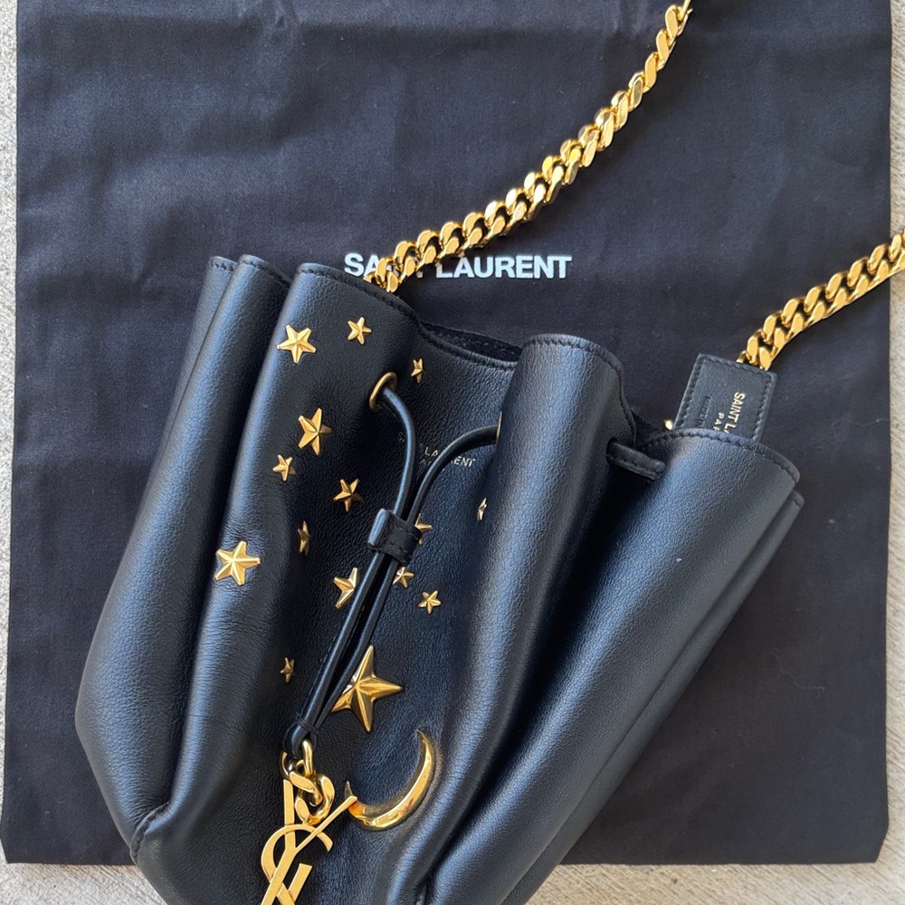 Saint Laurent Black and Gold Star Embellished Women's Bag